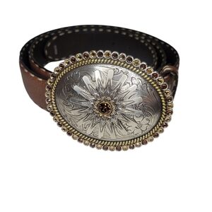Nocona Silver and Brown Belt with Intricate Buckle